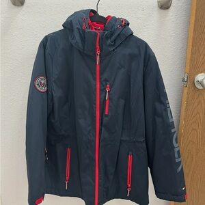 Tommy Hilfiger Navy Hooded Ski Jacket with Red Accents